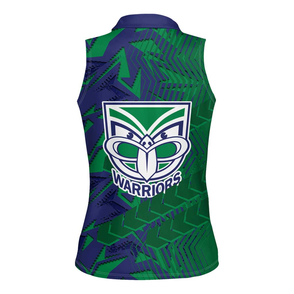 New Zealand Warriors Rugby Women Sleeveless Polo Shirt Fierce Mascot Geometric Tribal Art