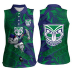 New Zealand Warriors Rugby Women Sleeveless Polo Shirt Fierce Mascot Geometric Tribal Art