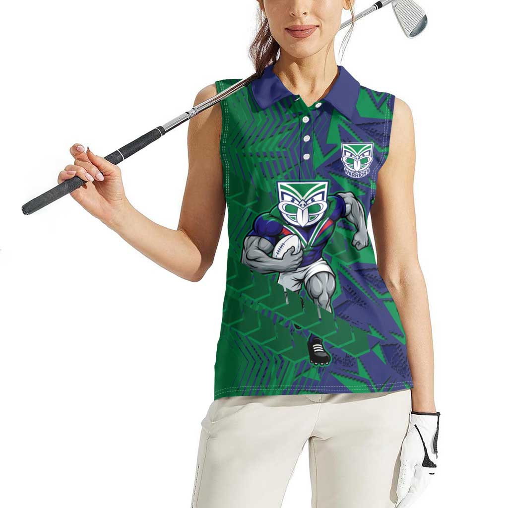 New Zealand Warriors Rugby Women Sleeveless Polo Shirt Fierce Mascot Geometric Tribal Art