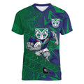 New Zealand Warriors Rugby Women V-Neck T-Shirt Fierce Mascot Geometric Tribal Art