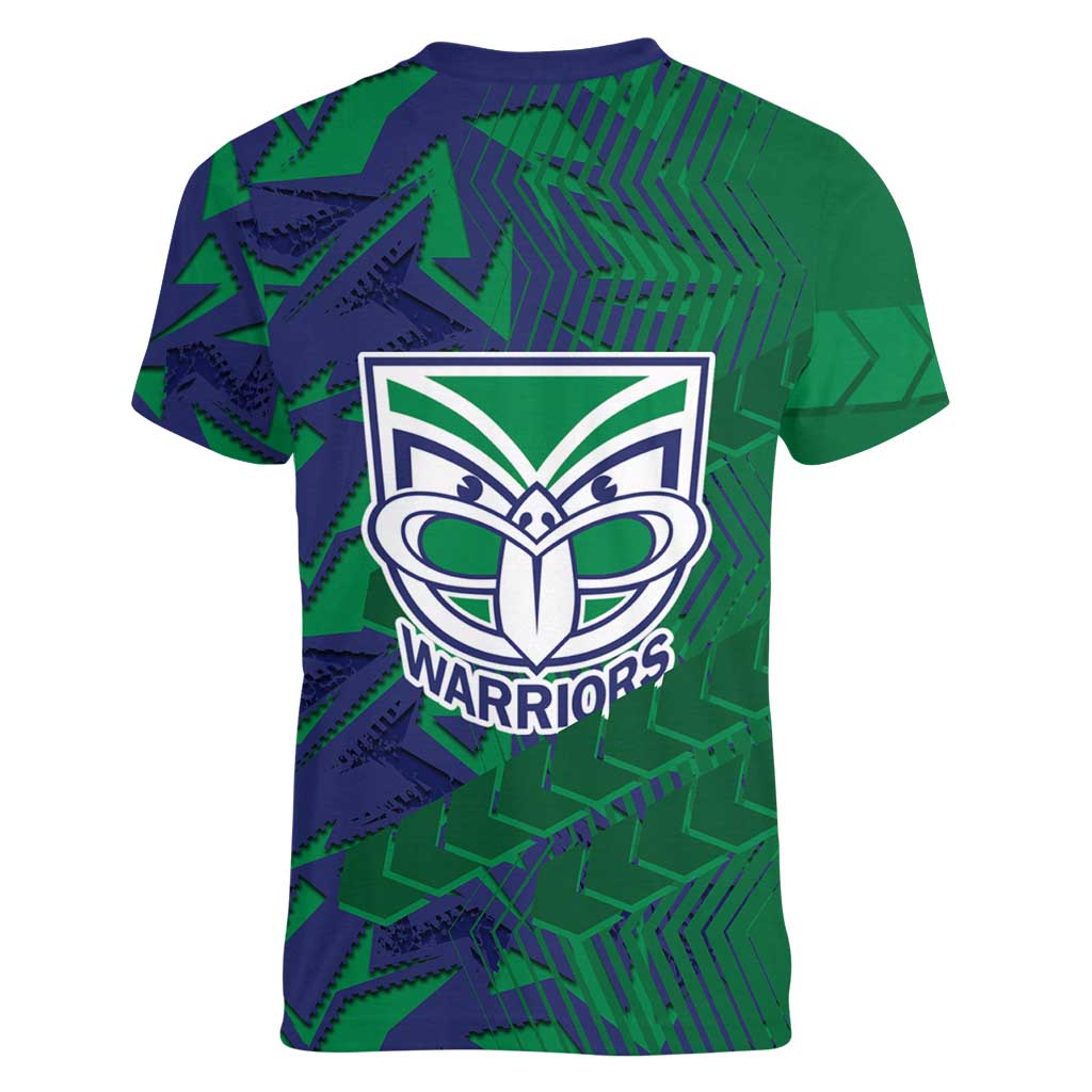 New Zealand Warriors Rugby Women V-Neck T-Shirt Fierce Mascot Geometric Tribal Art