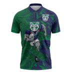 New Zealand Warriors Rugby Zipper Polo Shirt Fierce Mascot Geometric Tribal Art