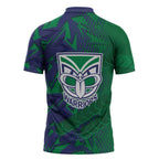 New Zealand Warriors Rugby Zipper Polo Shirt Fierce Mascot Geometric Tribal Art