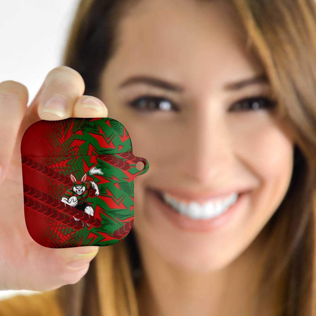 South Sydney Rabbitohs Rugby AirPods Case Fierce Mascot Geometric Tribal Art