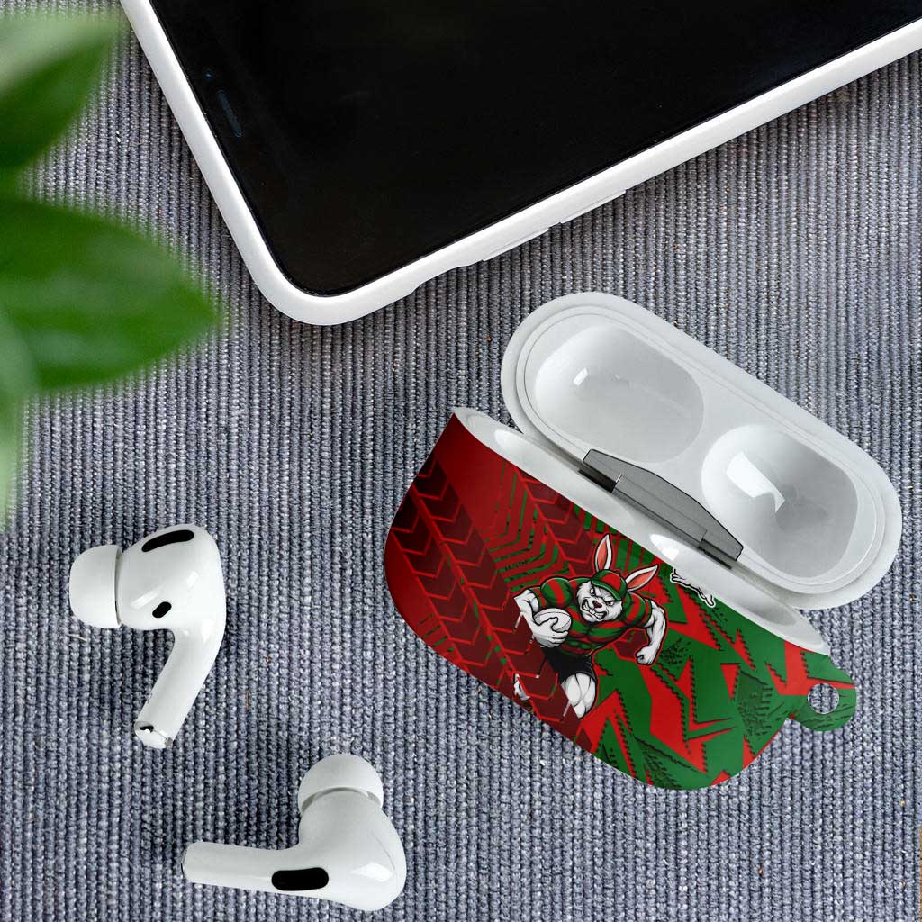 South Sydney Rabbitohs Rugby AirPods Case Fierce Mascot Geometric Tribal Art