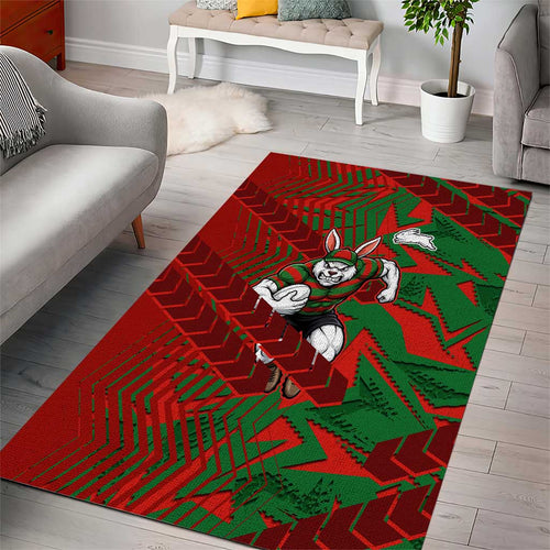 South Sydney Rabbitohs Rugby Area Rug Fierce Mascot Geometric Tribal Art