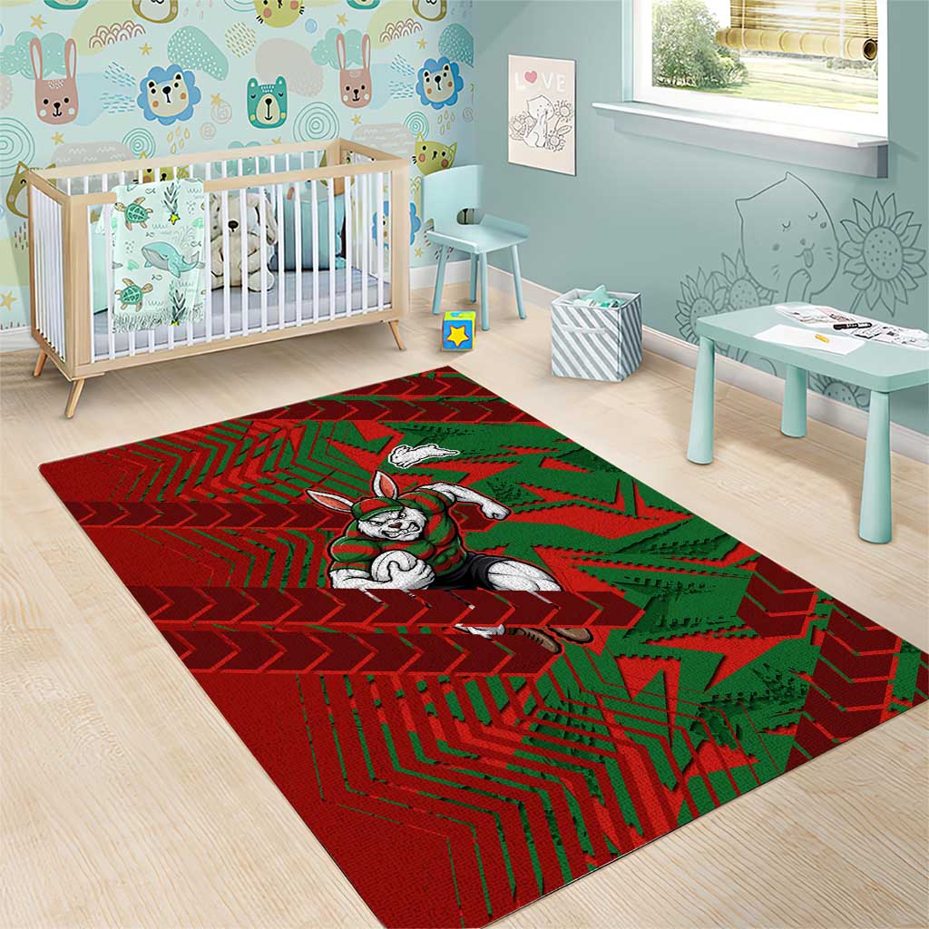 South Sydney Rabbitohs Rugby Area Rug Fierce Mascot Geometric Tribal Art