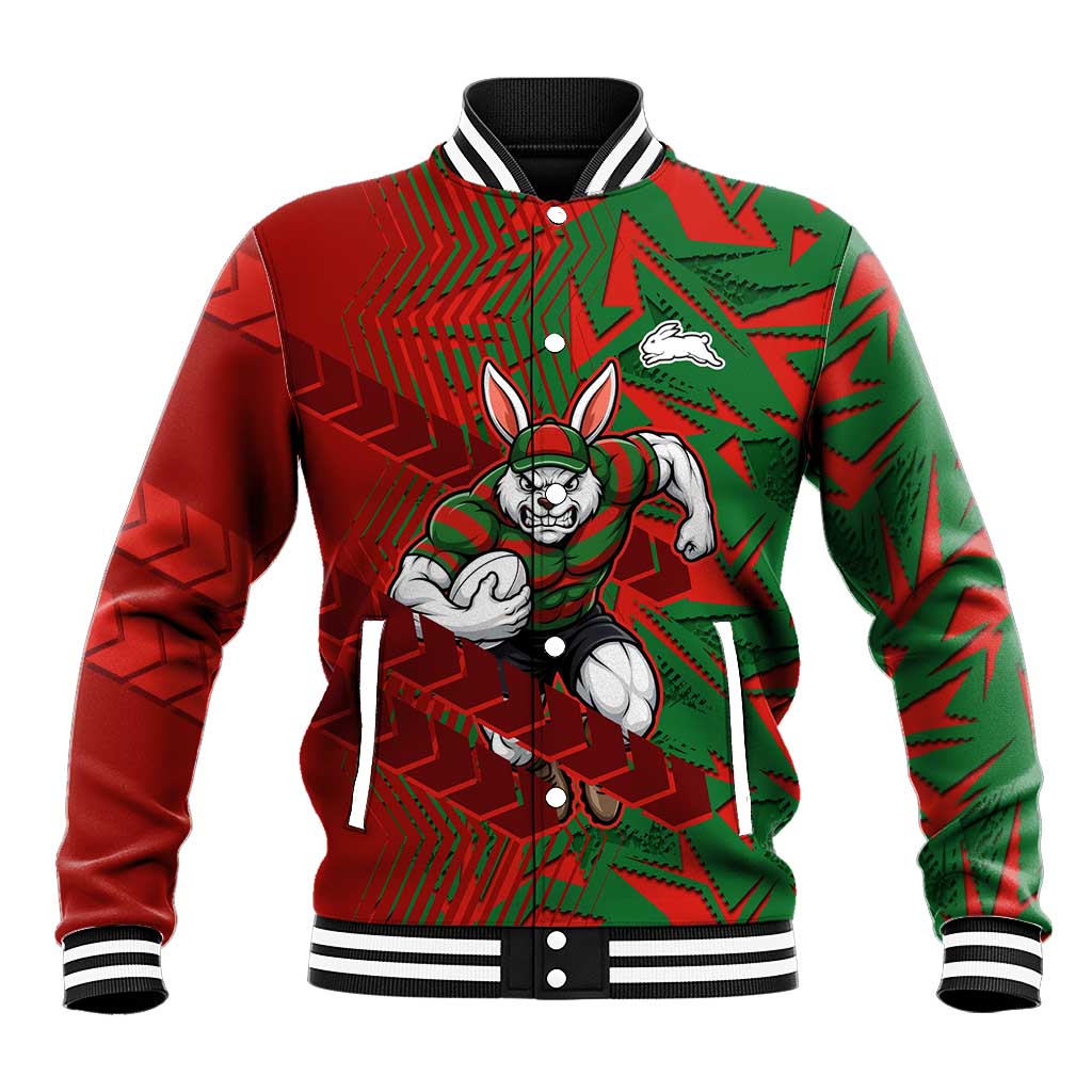 South Sydney Rabbitohs Rugby Baseball Jacket Fierce Mascot Geometric Tribal Art