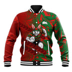 South Sydney Rabbitohs Rugby Baseball Jacket Fierce Mascot Geometric Tribal Art