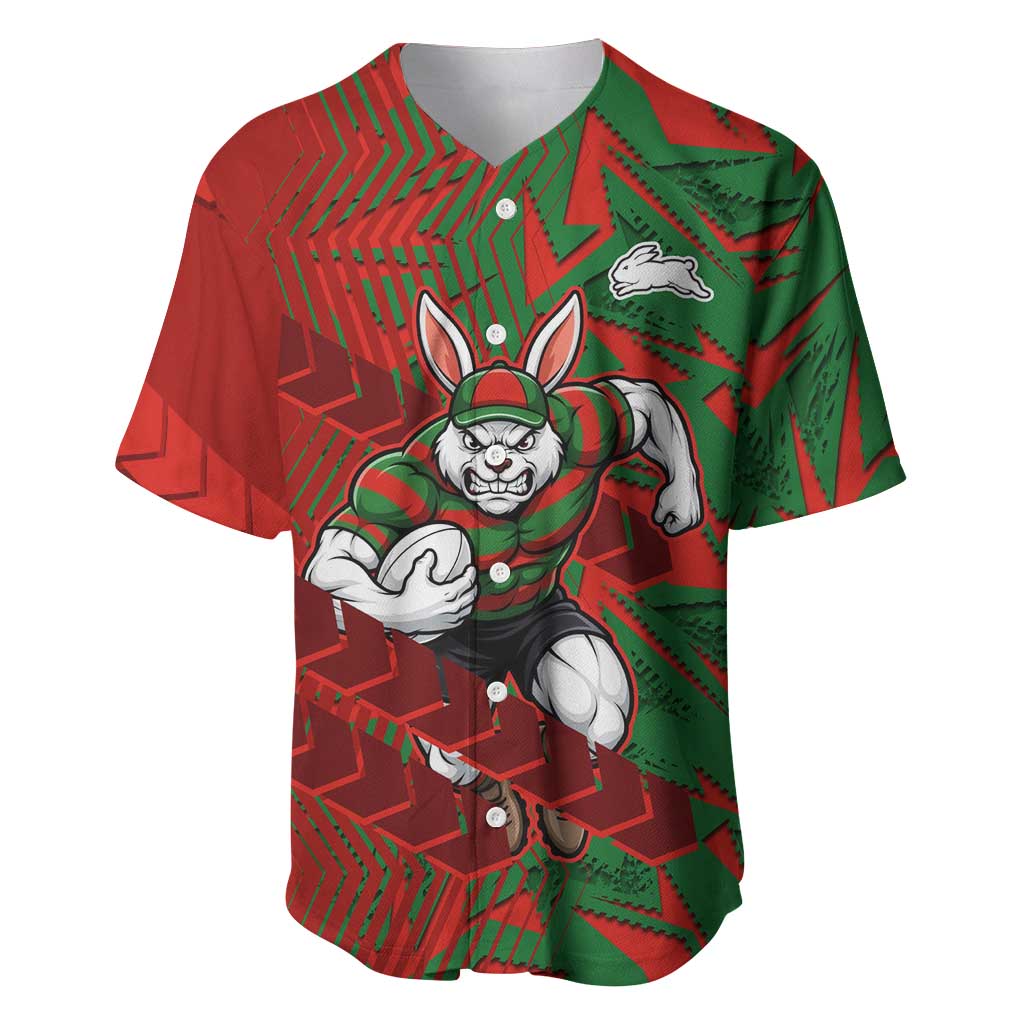 South Sydney Rabbitohs Rugby Baseball Jersey Fierce Mascot Geometric Tribal Art
