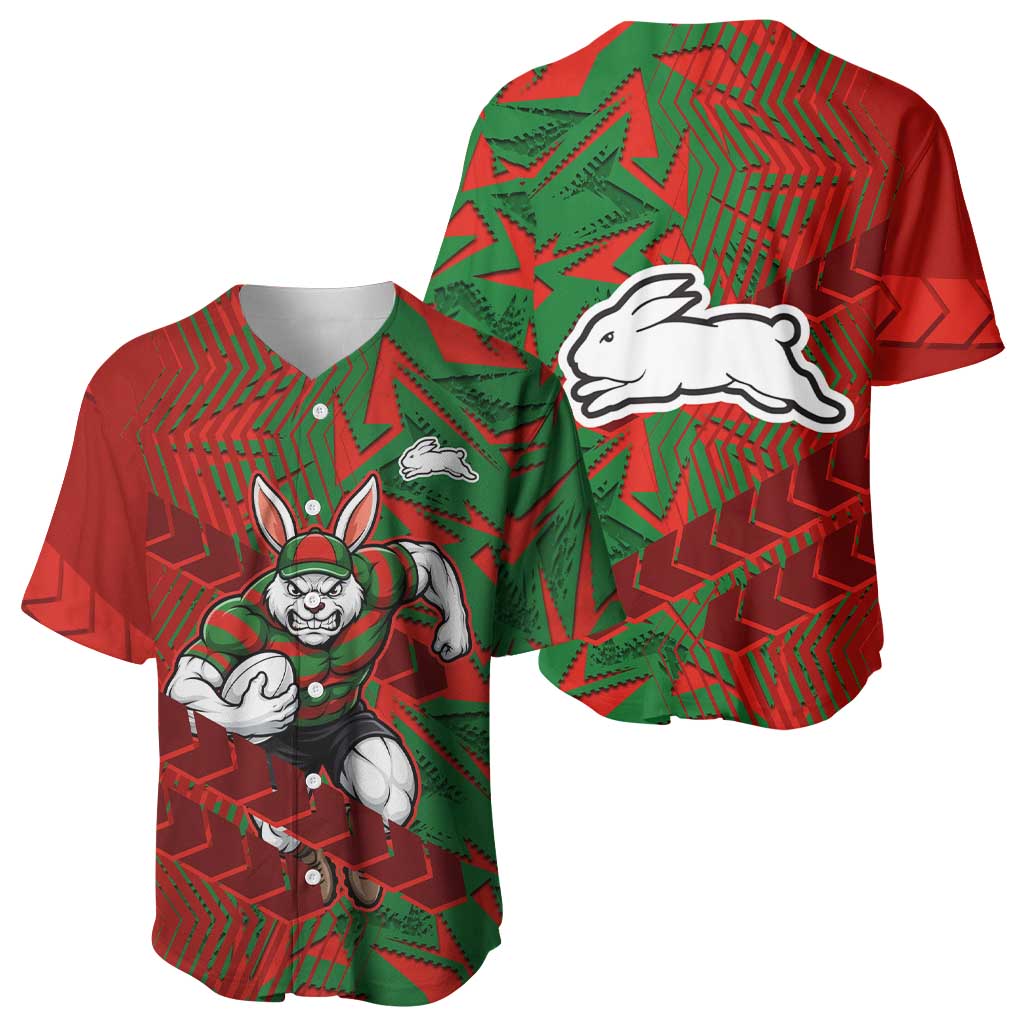 South Sydney Rabbitohs Rugby Baseball Jersey Fierce Mascot Geometric Tribal Art