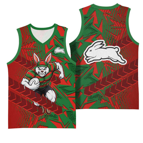 South Sydney Rabbitohs Rugby Basketball Jersey Fierce Mascot Geometric Tribal Art