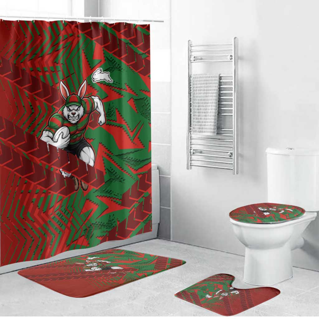 South Sydney Rabbitohs Rugby Bathroom Set Fierce Mascot Geometric Tribal Art