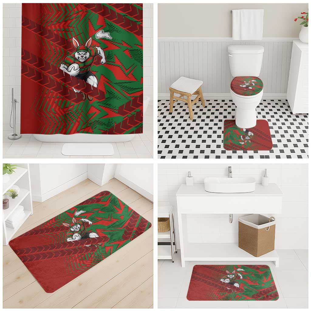 South Sydney Rabbitohs Rugby Bathroom Set Fierce Mascot Geometric Tribal Art