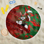South Sydney Rabbitohs Rugby Beach Blanket Fierce Mascot Geometric Tribal Art