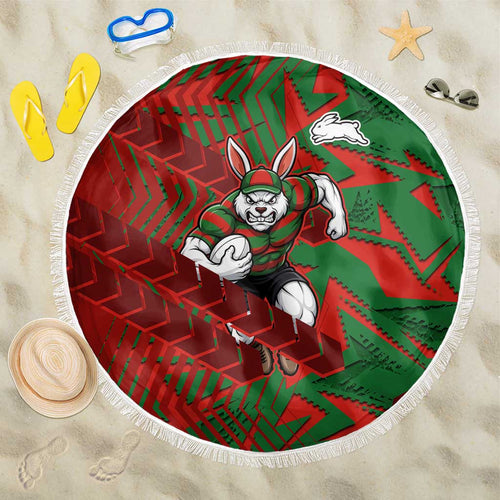 South Sydney Rabbitohs Rugby Beach Blanket Fierce Mascot Geometric Tribal Art