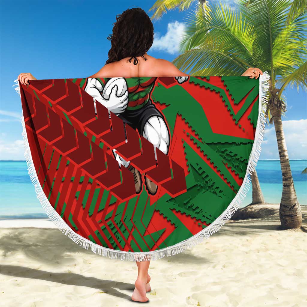 South Sydney Rabbitohs Rugby Beach Blanket Fierce Mascot Geometric Tribal Art
