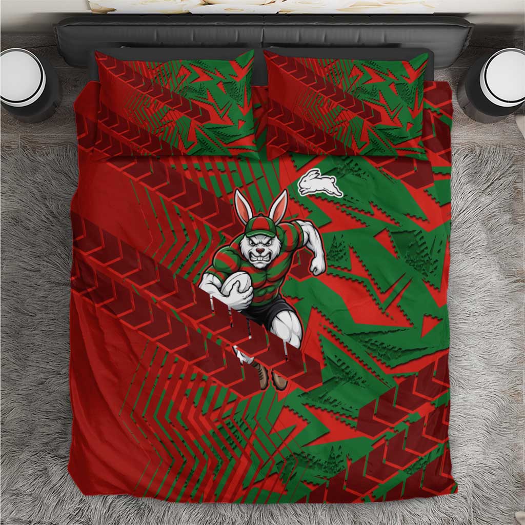 South Sydney Rabbitohs Rugby Bedding Set Fierce Mascot Geometric Tribal Art