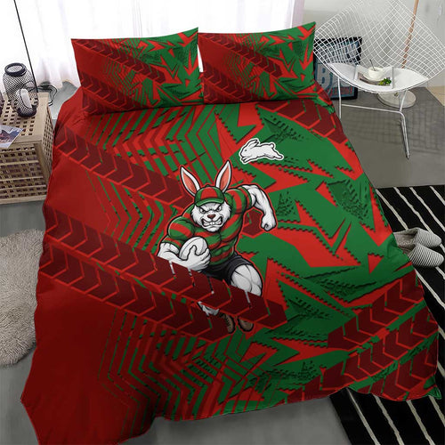 South Sydney Rabbitohs Rugby Bedding Set Fierce Mascot Geometric Tribal Art