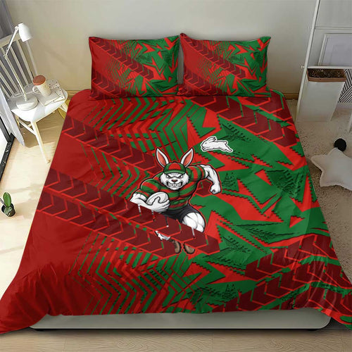 South Sydney Rabbitohs Rugby Bedding Set Fierce Mascot Geometric Tribal Art