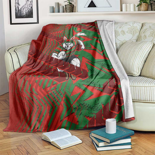 South Sydney Rabbitohs Rugby Blanket Fierce Mascot Geometric Tribal Art