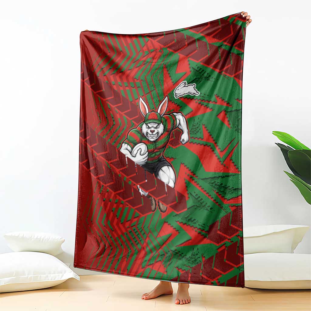 South Sydney Rabbitohs Rugby Blanket Fierce Mascot Geometric Tribal Art