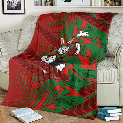 South Sydney Rabbitohs Rugby Blanket Fierce Mascot Geometric Tribal Art