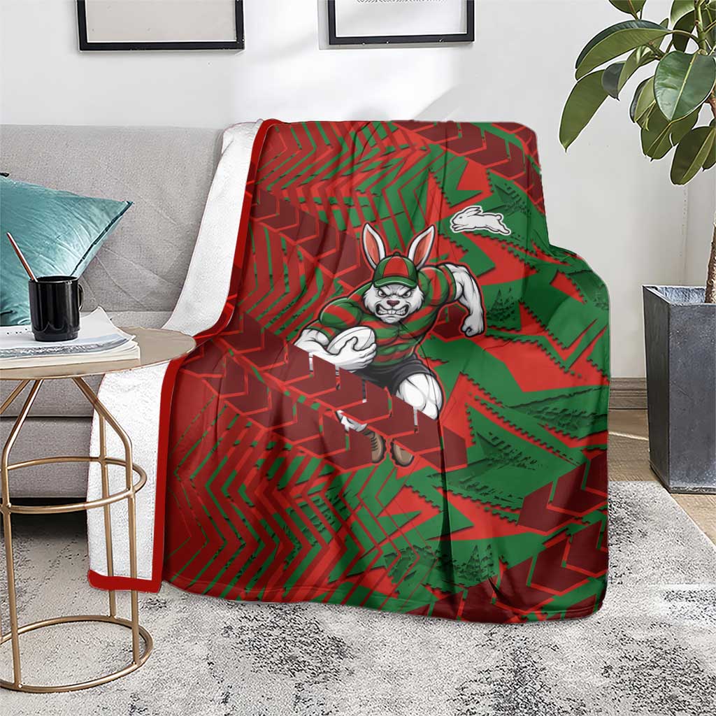 South Sydney Rabbitohs Rugby Blanket Fierce Mascot Geometric Tribal Art