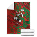 South Sydney Rabbitohs Rugby Blanket Fierce Mascot Geometric Tribal Art