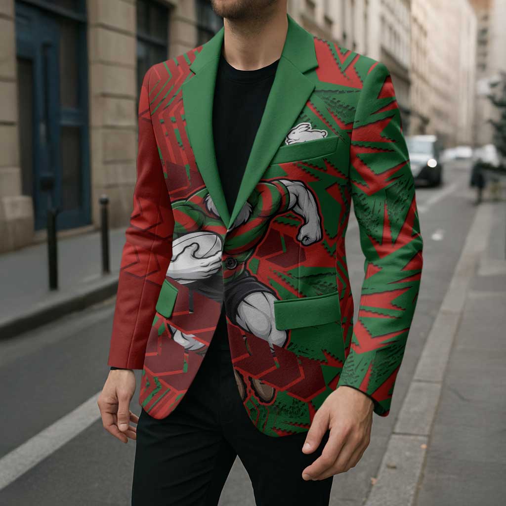 South Sydney Rabbitohs Rugby Blazer Fierce Mascot Geometric Tribal Art