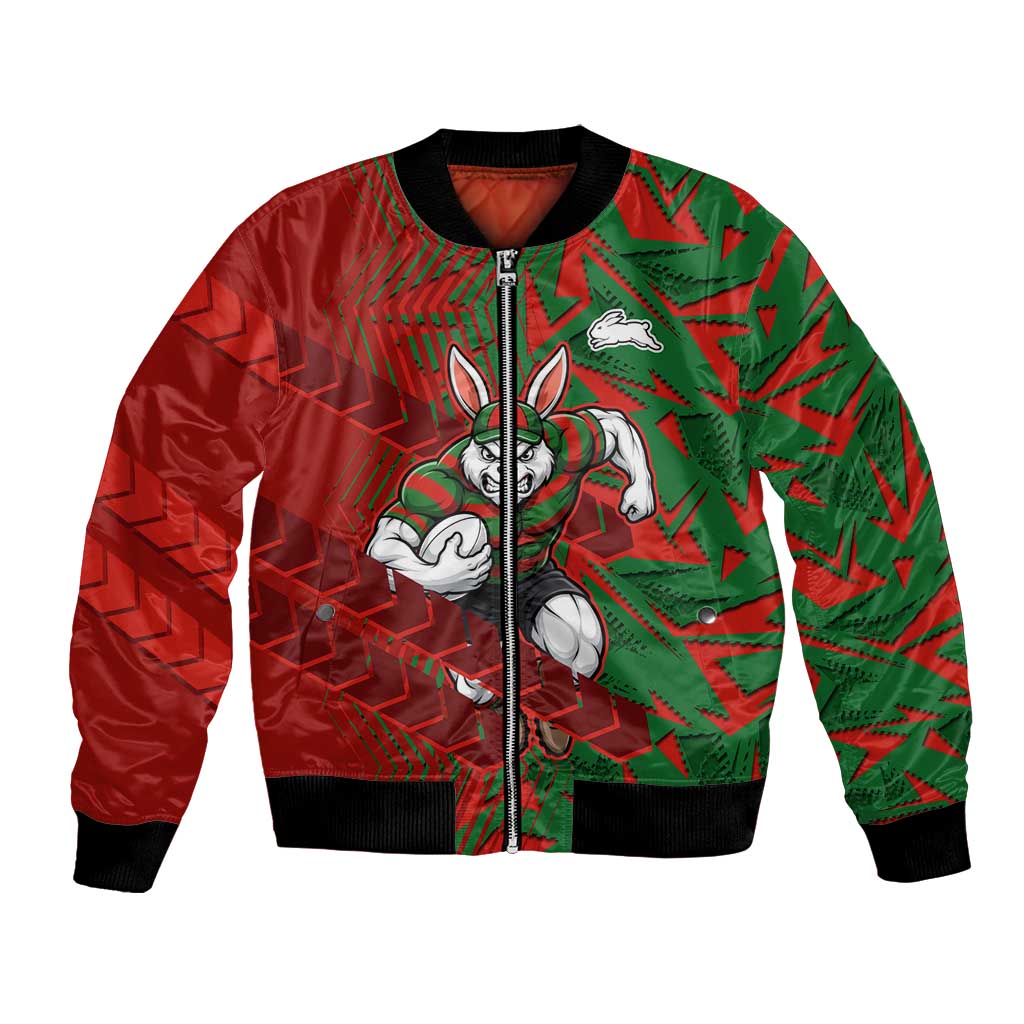 South Sydney Rabbitohs Rugby Bomber Jacket Fierce Mascot Geometric Tribal Art