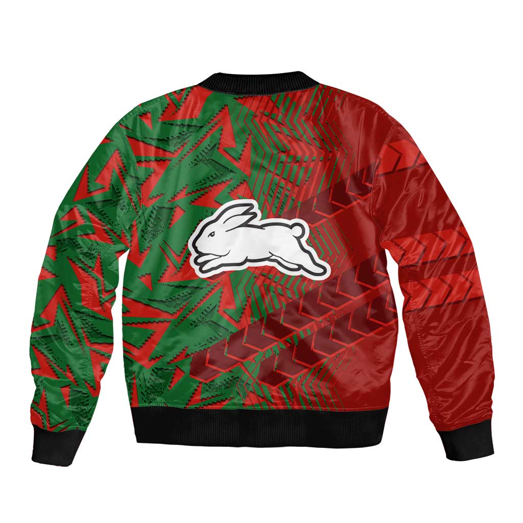 South Sydney Rabbitohs Rugby Bomber Jacket Fierce Mascot Geometric Tribal Art