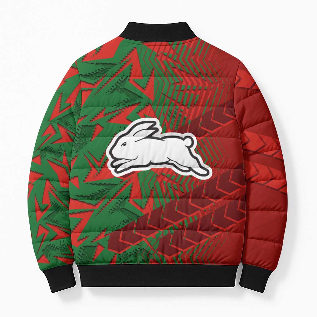 South Sydney Rabbitohs Rugby Bomber Puffer Jacket Fierce Mascot Geometric Tribal Art