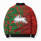 South Sydney Rabbitohs Rugby Bomber Puffer Jacket Fierce Mascot Geometric Tribal Art