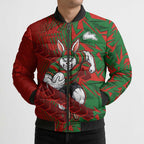 South Sydney Rabbitohs Rugby Bomber Puffer Jacket Fierce Mascot Geometric Tribal Art
