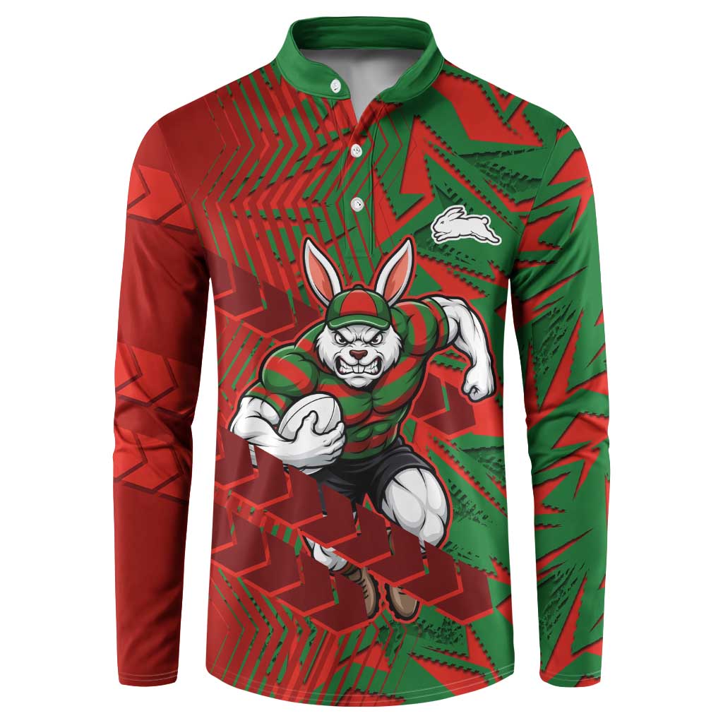 South Sydney Rabbitohs Rugby Button Sweatshirt Fierce Mascot Geometric Tribal Art
