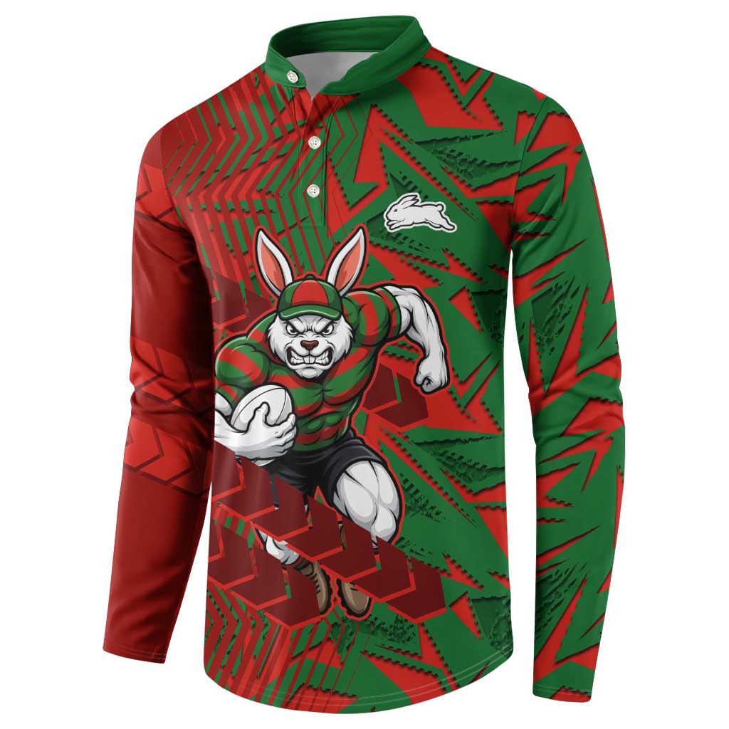 South Sydney Rabbitohs Rugby Button Sweatshirt Fierce Mascot Geometric Tribal Art