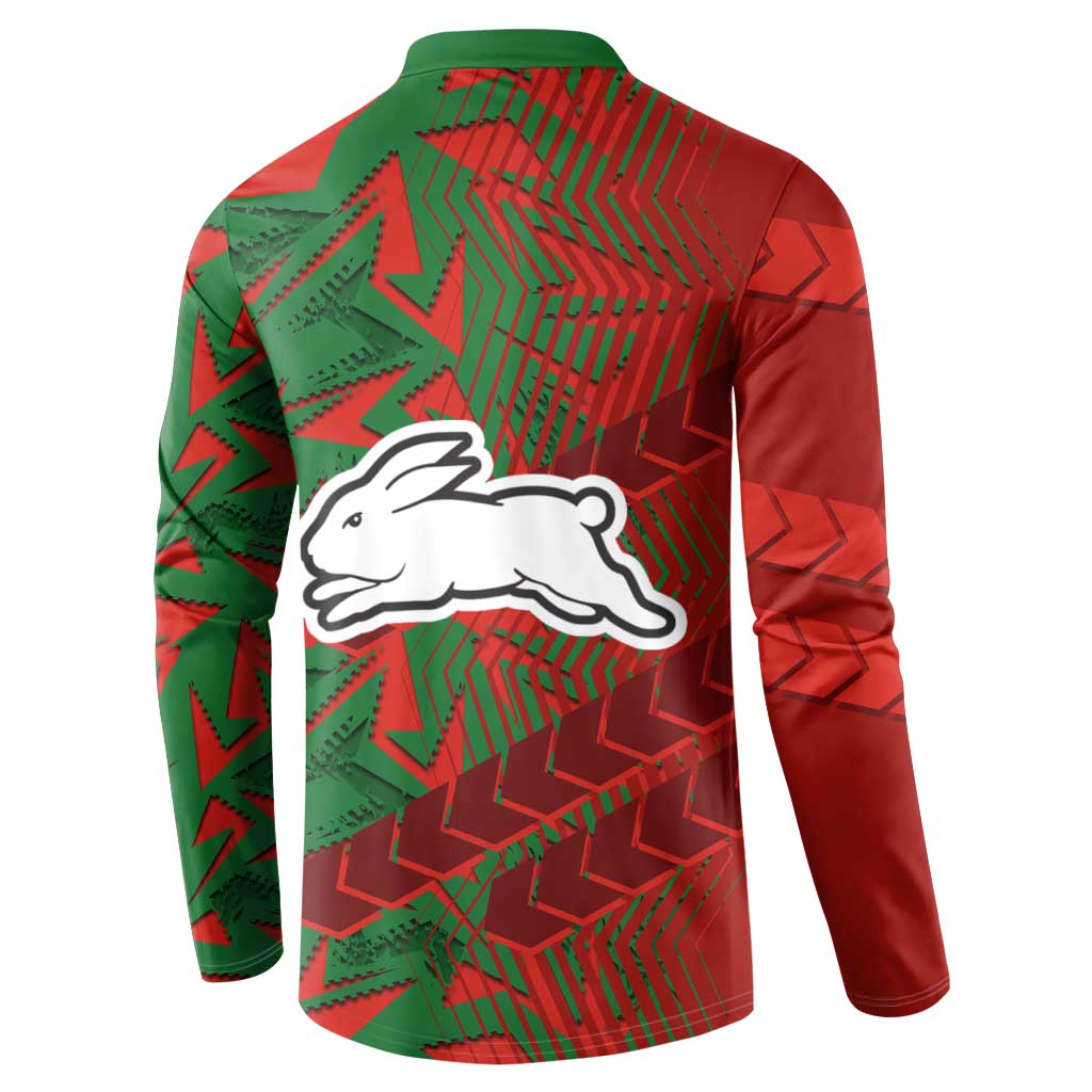 South Sydney Rabbitohs Rugby Button Sweatshirt Fierce Mascot Geometric Tribal Art