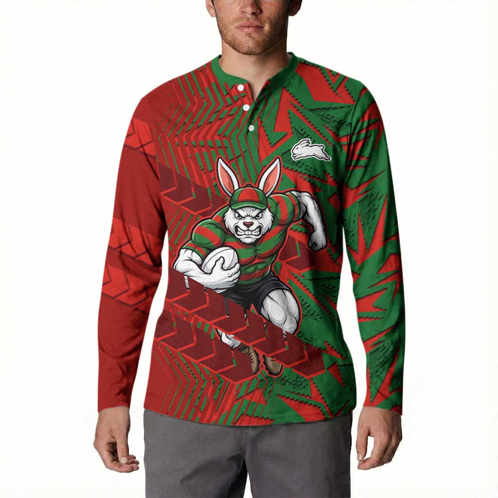 South Sydney Rabbitohs Rugby Button Sweatshirt Fierce Mascot Geometric Tribal Art