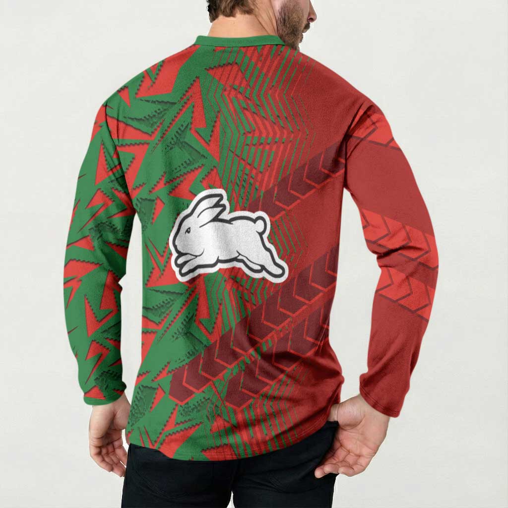South Sydney Rabbitohs Rugby Button Sweatshirt Fierce Mascot Geometric Tribal Art