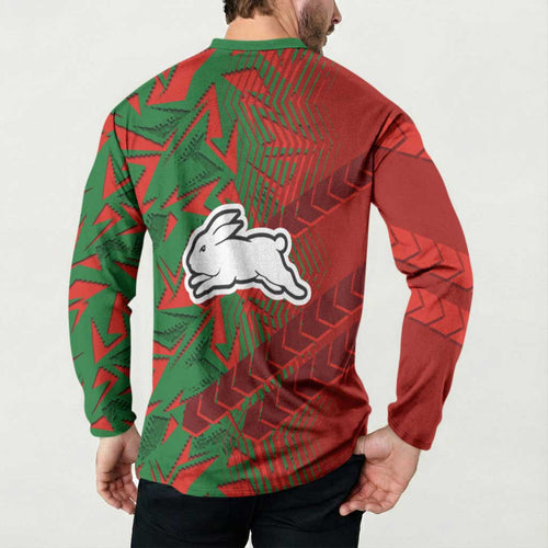South Sydney Rabbitohs Rugby Button Sweatshirt Fierce Mascot Geometric Tribal Art