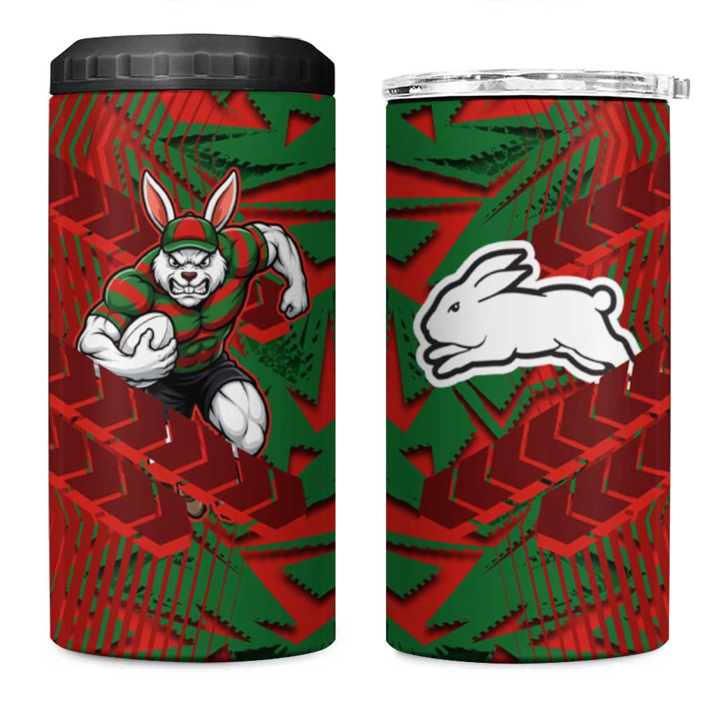 South Sydney Rabbitohs Rugby 4 in 1 Can Cooler Tumbler Fierce Mascot Geometric Tribal Art
