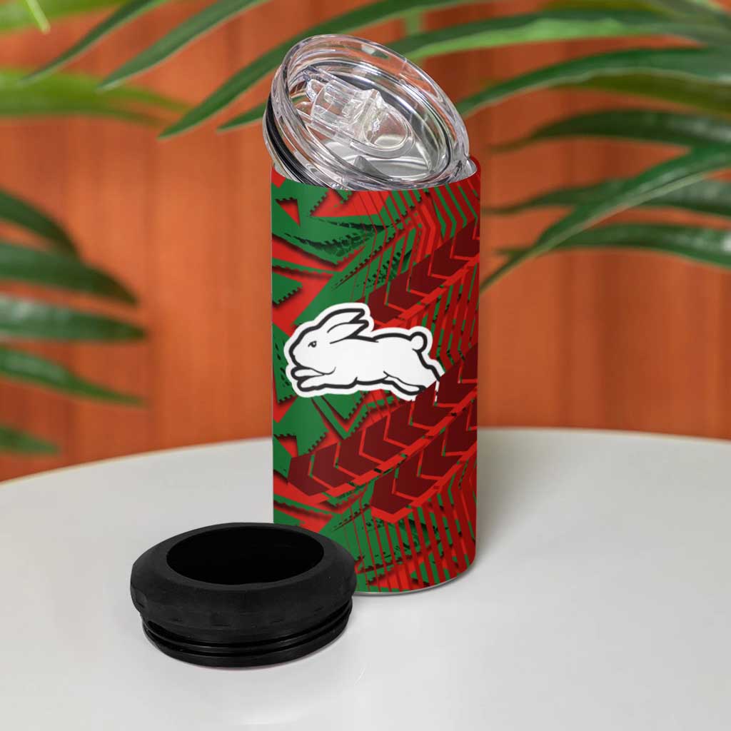 South Sydney Rabbitohs Rugby 4 in 1 Can Cooler Tumbler Fierce Mascot Geometric Tribal Art