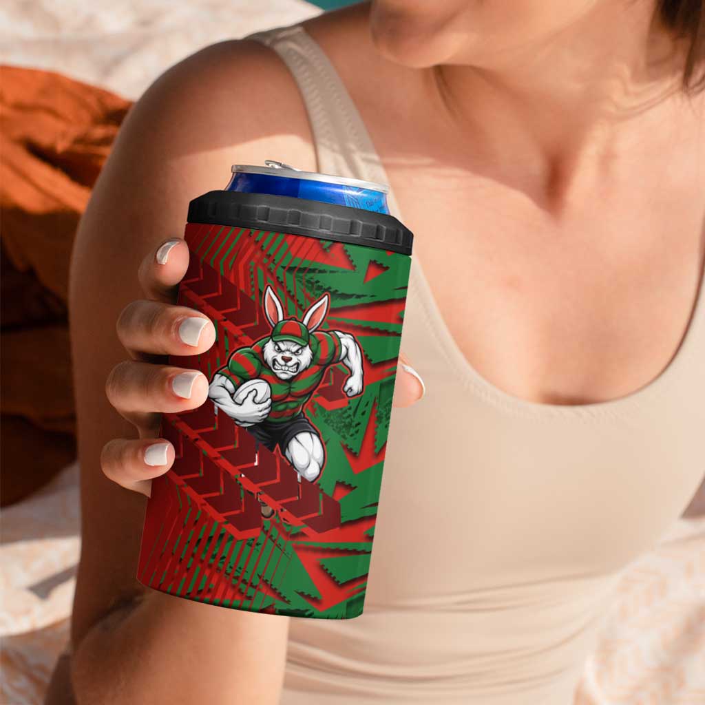 South Sydney Rabbitohs Rugby 4 in 1 Can Cooler Tumbler Fierce Mascot Geometric Tribal Art