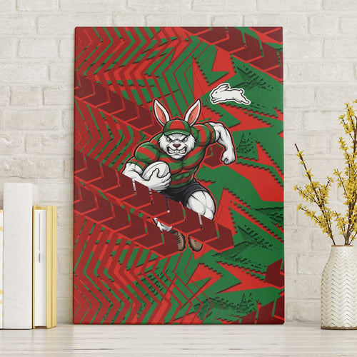 South Sydney Rabbitohs Rugby Canvas Wall Art Fierce Mascot Geometric Tribal Art