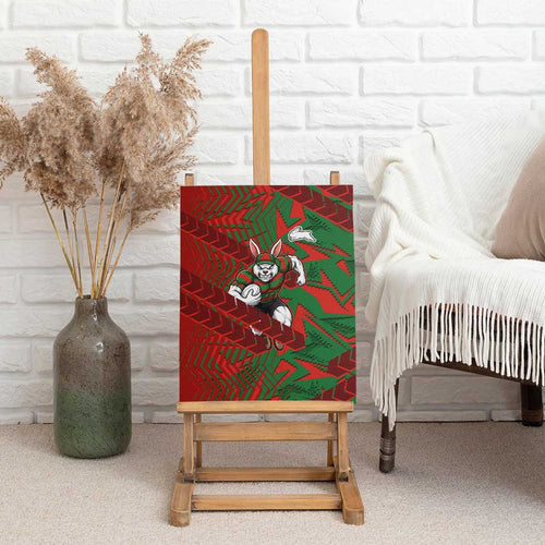 South Sydney Rabbitohs Rugby Canvas Wall Art Fierce Mascot Geometric Tribal Art