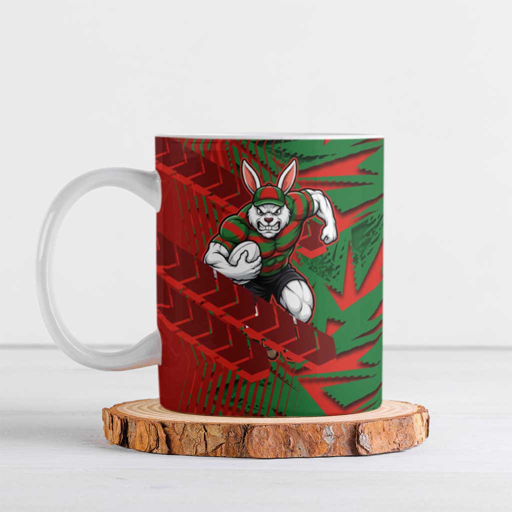 South Sydney Rabbitohs Rugby Ceramic Mug Fierce Mascot Geometric Tribal Art