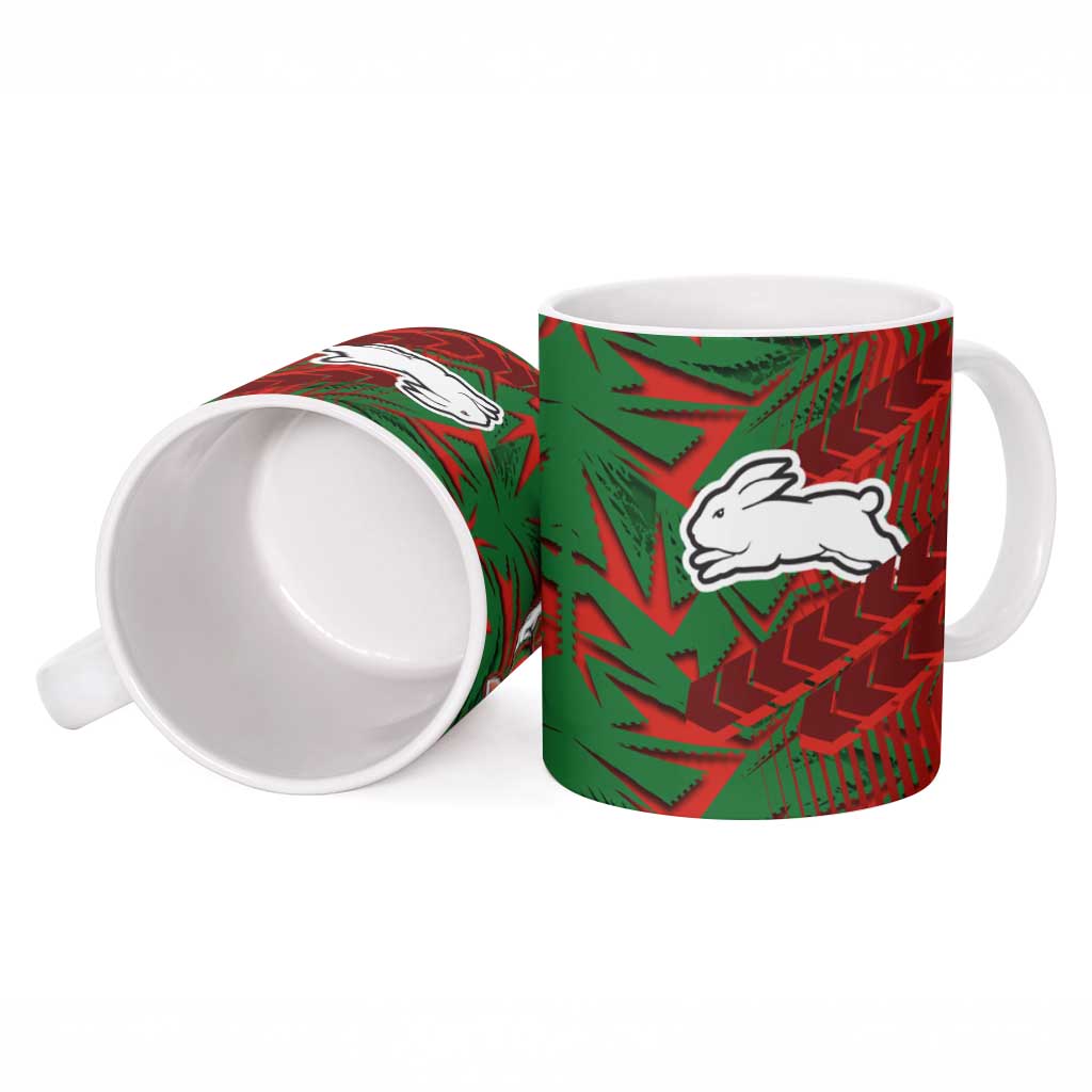 South Sydney Rabbitohs Rugby Ceramic Mug Fierce Mascot Geometric Tribal Art