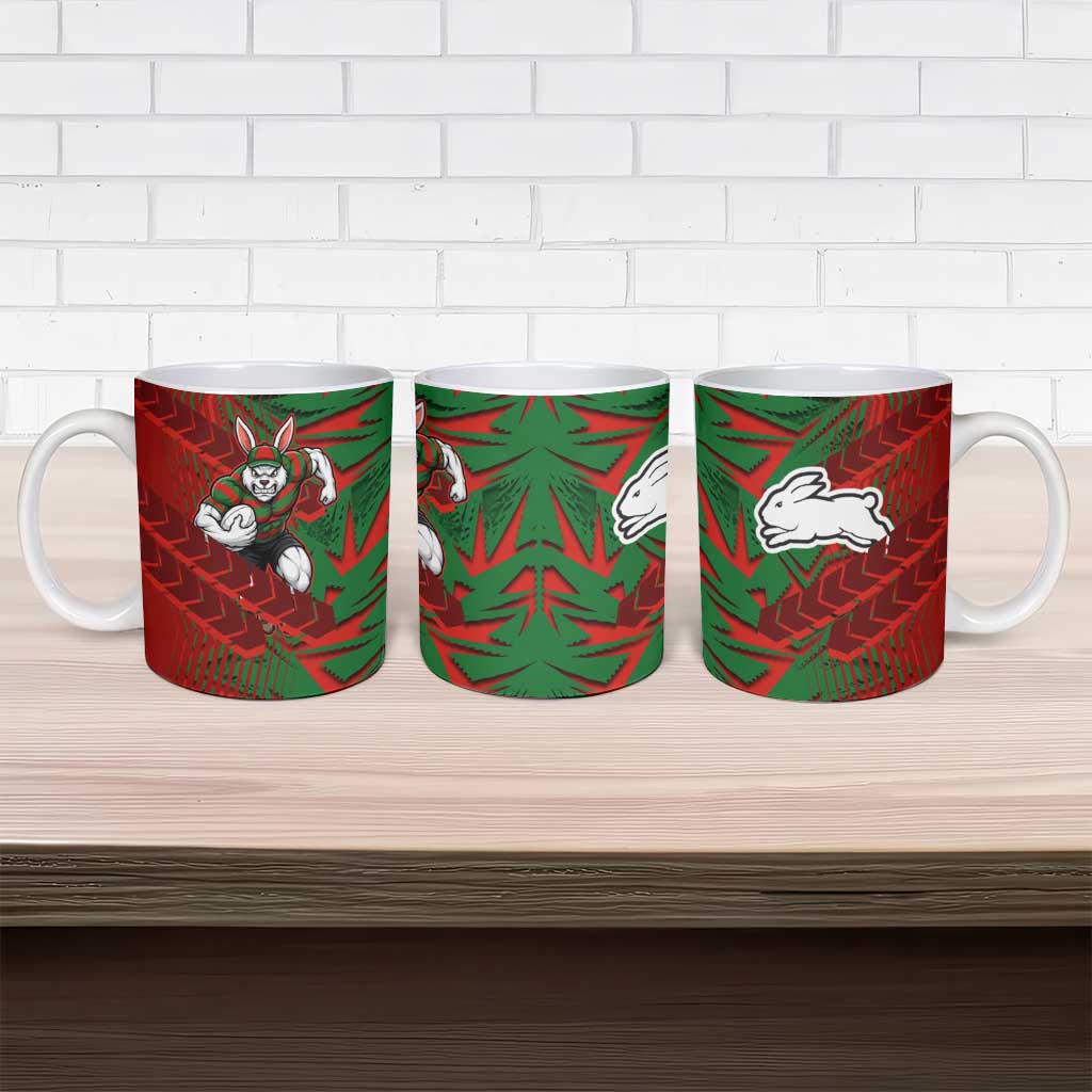 South Sydney Rabbitohs Rugby Ceramic Mug Fierce Mascot Geometric Tribal Art