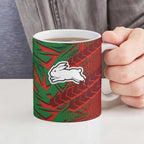 South Sydney Rabbitohs Rugby Ceramic Mug Fierce Mascot Geometric Tribal Art